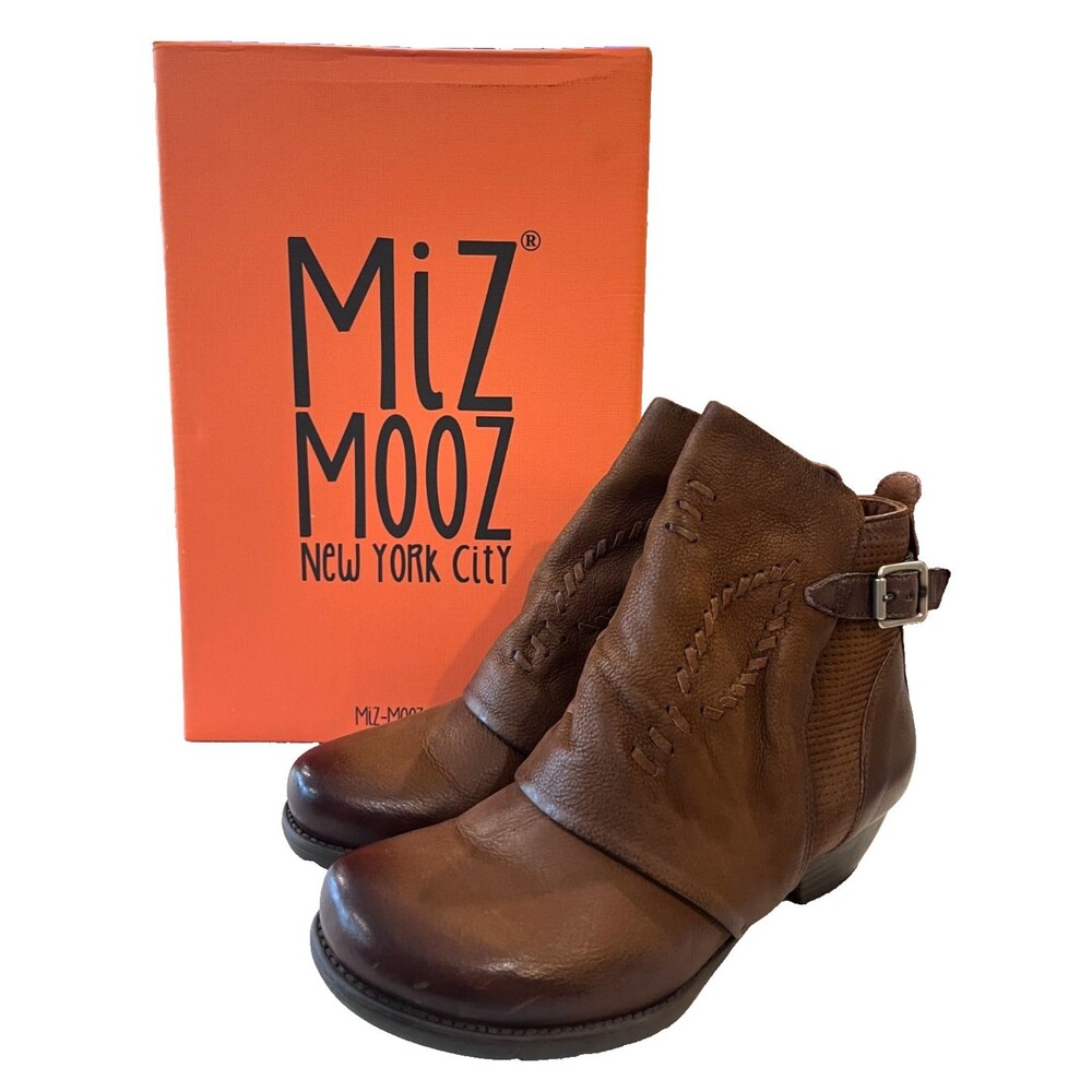 NEW Miz Mooz Mimic Leather Wrapped Ankle Boots Hazelnut Brown Zip 5.5  /36 M